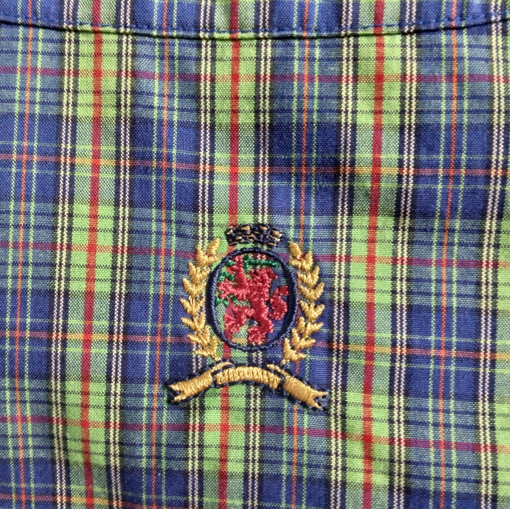 Tommy Hilfiger blue, green, red plaid short sleeve shirt with crest size large - Picture 5 of 10